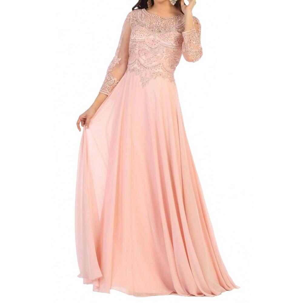 NEW MAY QUEEN COUTURE applique long sleeve a-line dress in dusty rose